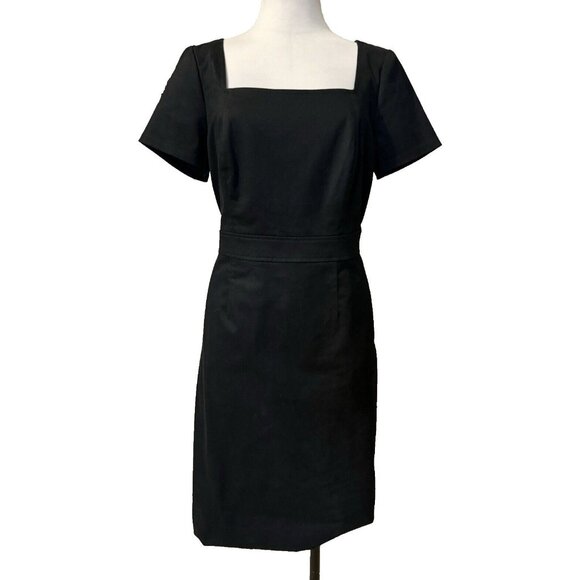 J Crew Sheath Dress 12 Black Short Sleeve Stretch Cotton Washable Career Casual - Picture 1 of 10